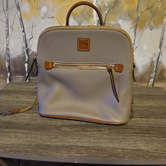Taupe Leather Dooney Bourke Backpack with Brown Accents